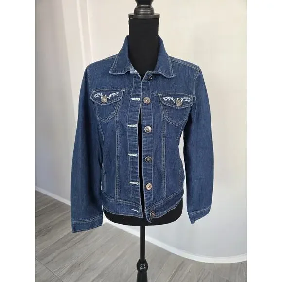 Vintage 90s Embroidered Country Cottage Medium Blue Denim Jacket Womens Sz PM - Picture 11 of 11